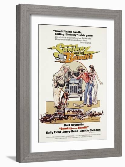 Smokey and the Bandit, from Left: Jackie Gleason, Burt Reynolds, Sally Field, 1977-null-Framed Art Print