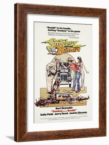 Smokey and the Bandit, from Left: Jackie Gleason, Burt Reynolds, Sally Field, 1977-null-Framed Art Print