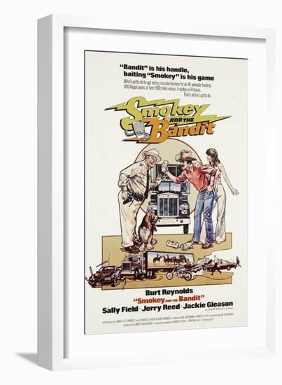 Smokey and the Bandit, from Left: Jackie Gleason, Burt Reynolds, Sally Field, 1977-null-Framed Art Print