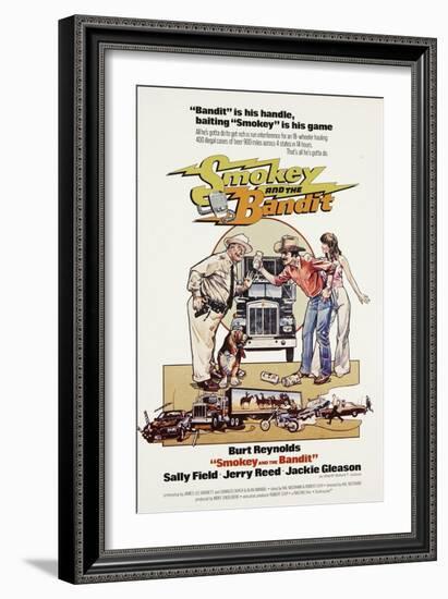 Smokey and the Bandit, from Left: Jackie Gleason, Burt Reynolds, Sally Field, 1977-null-Framed Art Print