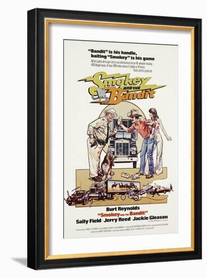 Smokey and the Bandit, from Left: Jackie Gleason, Burt Reynolds, Sally Field, 1977-null-Framed Art Print