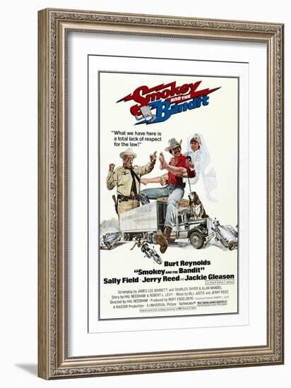 Smokey and the Bandit, from Left: Jackie Gleason, Burt Reynolds, Sally Field, 1977-null-Framed Art Print