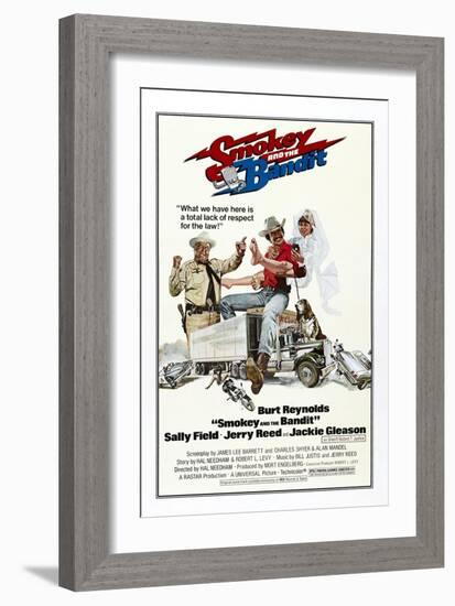 Smokey and the Bandit, from Left: Jackie Gleason, Burt Reynolds, Sally Field, 1977-null-Framed Art Print