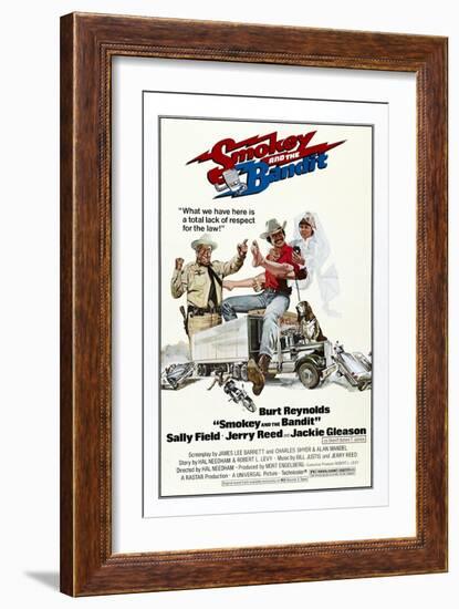 Smokey and the Bandit, from Left: Jackie Gleason, Burt Reynolds, Sally Field, 1977-null-Framed Premium Giclee Print