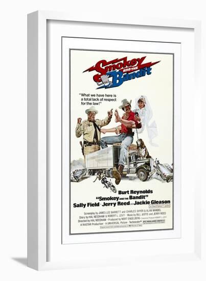 Smokey and the Bandit, from Left: Jackie Gleason, Burt Reynolds, Sally Field, 1977-null-Framed Premium Giclee Print