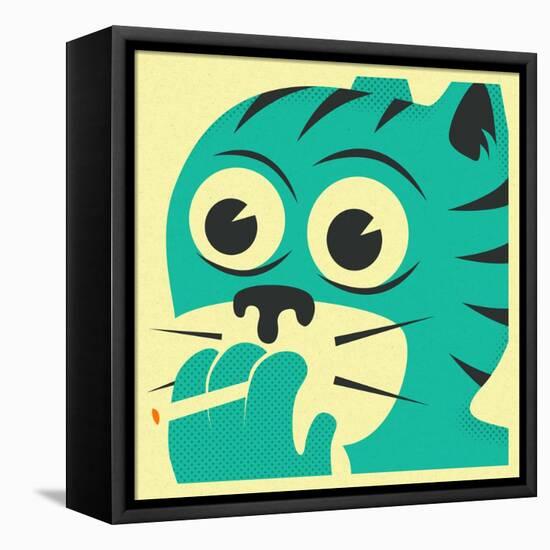 Smoking Cat-Jazzberry Blue-Framed Stretched Canvas