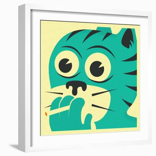 Smoking Cat-Jazzberry Blue-Framed Art Print