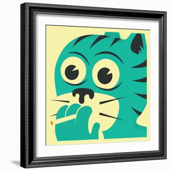 Smoking Cat-Jazzberry Blue-Framed Art Print