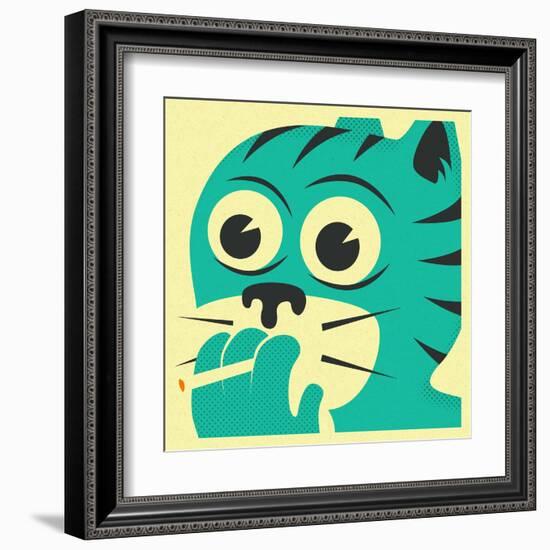 Smoking Cat-Jazzberry Blue-Framed Art Print