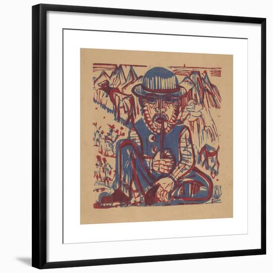 Smoking Peasant-Ernst Ludwig Kirchner-Framed Premium Giclee Print