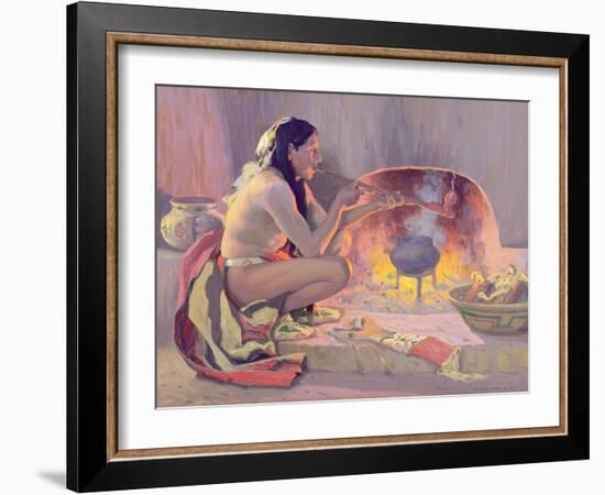 Smoking Pipe (Oil on Canvas)-Eanger Irving Couse-Framed Giclee Print