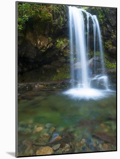 Smoky Mountain Natioanl Park: a Hiker Running Behind Grotto Falls-Brad Beck-Mounted Photographic Print