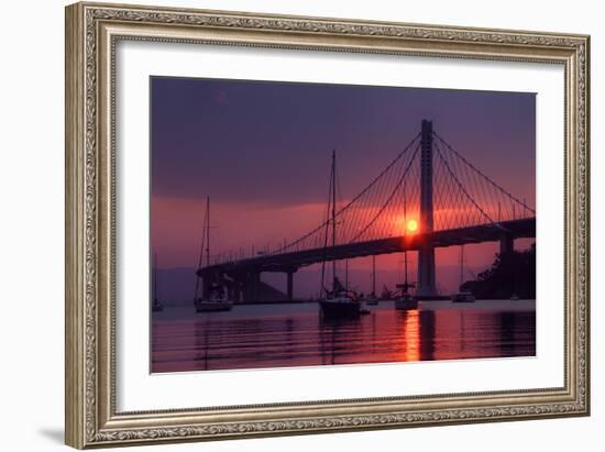 Smoky Sunrise at East Span Bay Bridge Boats Harbor Oakland Treasure Island-Vincent James-Framed Photographic Print