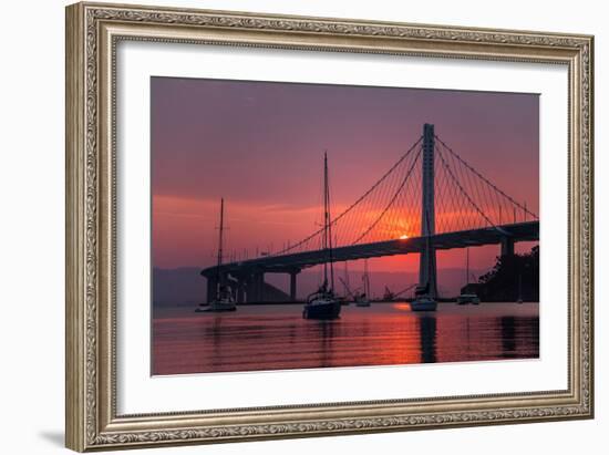 Smoky Sunrise Glow at East Span Bay Bridge Boats Harbor Oakland Treasure Island-Vincent James-Framed Photographic Print