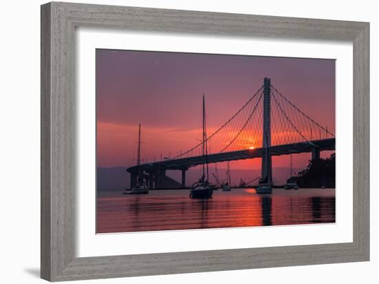 Smoky Sunrise Glow at East Span Bay Bridge Boats Harbor Oakland Treasure Island-Vincent James-Framed Photographic Print