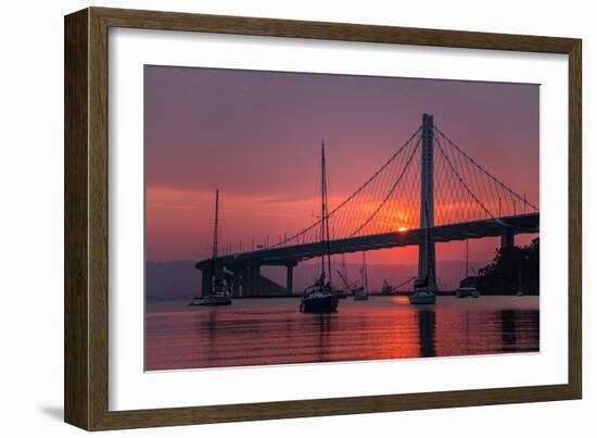 Smoky Sunrise Glow at East Span Bay Bridge Boats Harbor Oakland Treasure Island-Vincent James-Framed Photographic Print