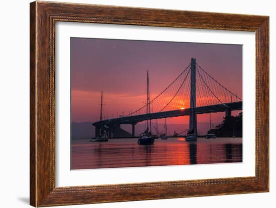 Smoky Sunrise Glow at East Span Bay Bridge Boats Harbor Oakland Treasure Island-Vincent James-Framed Photographic Print