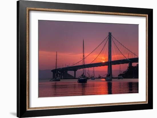 Smoky Sunrise Glow at East Span Bay Bridge Boats Harbor Oakland Treasure Island-Vincent James-Framed Photographic Print