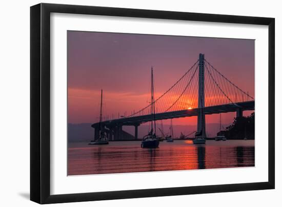 Smoky Sunrise Glow at East Span Bay Bridge Boats Harbor Oakland Treasure Island-Vincent James-Framed Photographic Print