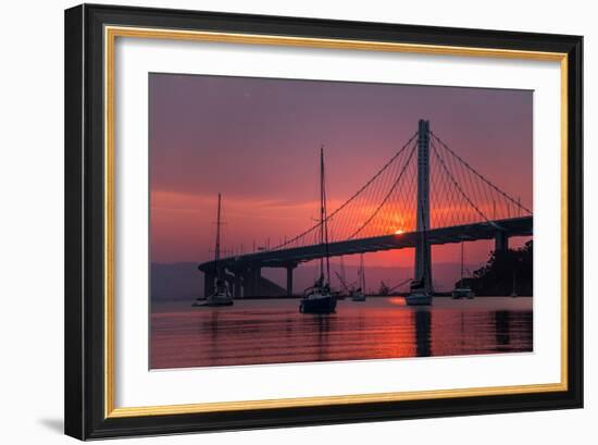 Smoky Sunrise Glow at East Span Bay Bridge Boats Harbor Oakland Treasure Island-Vincent James-Framed Photographic Print