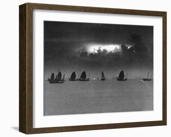 Smugglers' Junks Sailing in Dying Light of Dusk-Jack Birns-Framed Photographic Print