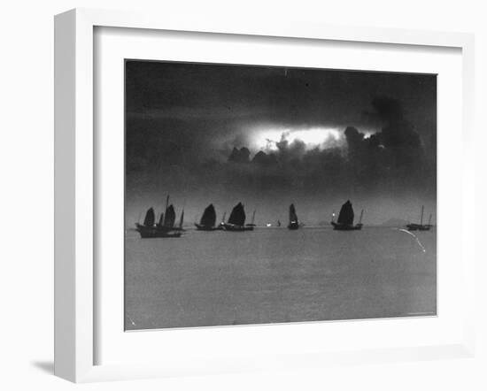 Smugglers' Junks Sailing in Dying Light of Dusk-Jack Birns-Framed Photographic Print