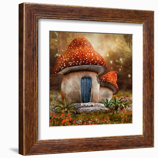 Smurfs Mushroom Meadow Cottage-null-Framed Art Print