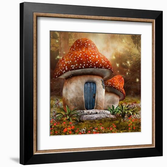 Smurfs Mushroom Meadow Cottage-null-Framed Art Print