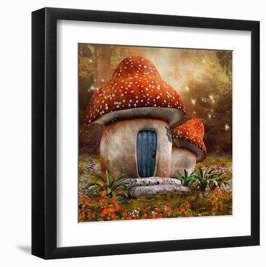 Smurfs Mushroom Meadow Cottage-null-Framed Art Print