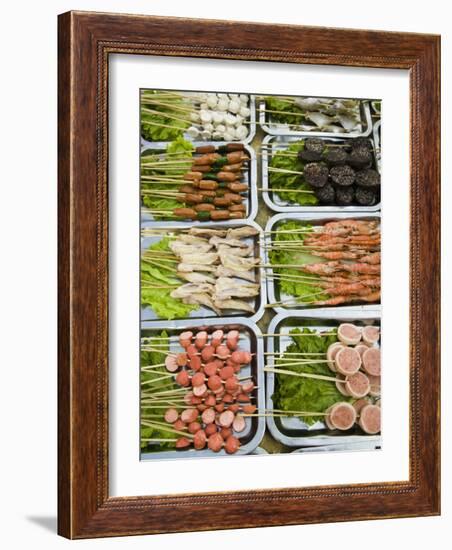 Snacks at Outdoor Grill Stand, Old Town, Lijiang, Yunnan Province, China-Walter Bibikow-Framed Photographic Print