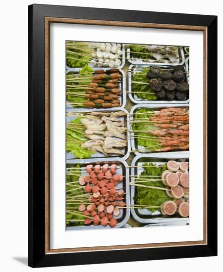 Snacks at Outdoor Grill Stand, Old Town, Lijiang, Yunnan Province, China-Walter Bibikow-Framed Photographic Print