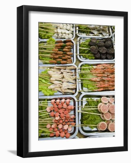 Snacks at Outdoor Grill Stand, Old Town, Lijiang, Yunnan Province, China-Walter Bibikow-Framed Photographic Print