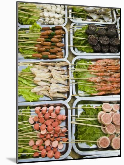 Snacks at Outdoor Grill Stand, Old Town, Lijiang, Yunnan Province, China-Walter Bibikow-Mounted Photographic Print