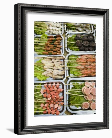 Snacks at Outdoor Grill Stand, Old Town, Lijiang, Yunnan Province, China-Walter Bibikow-Framed Photographic Print