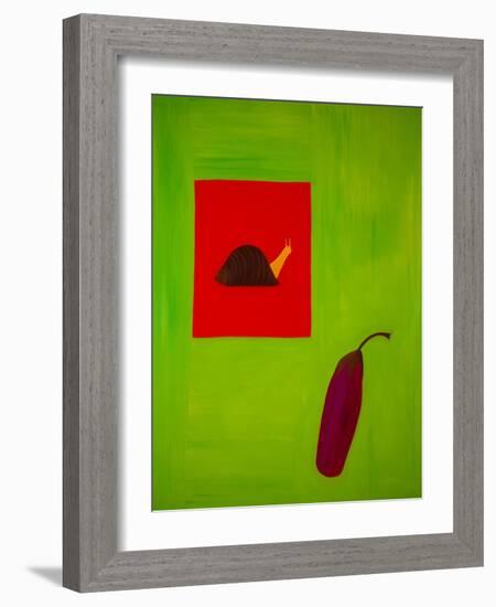 Snail and aubergine,1998,(oil on linen)-Cristina Rodriguez-Framed Giclee Print