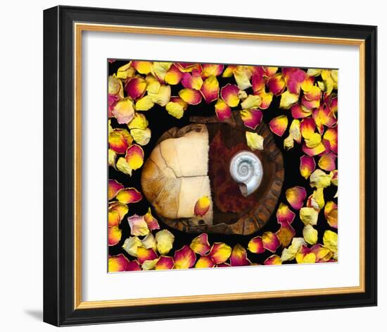 Snail painted Rose Petals-null-Framed Art Print