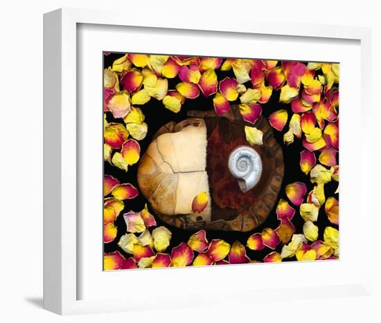 Snail painted Rose Petals-null-Framed Art Print