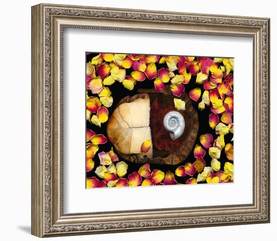 Snail painted Rose Petals-null-Framed Art Print