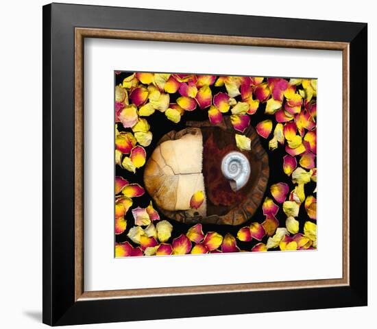 Snail painted Rose Petals-null-Framed Art Print