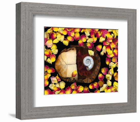 Snail painted Rose Petals-null-Framed Art Print