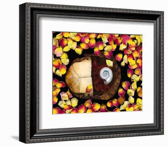 Snail painted Rose Petals-null-Framed Art Print