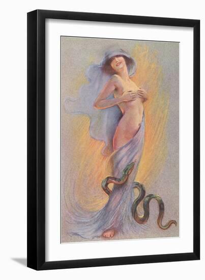 Snake and Woman with Hands on Breasts-null-Framed Art Print