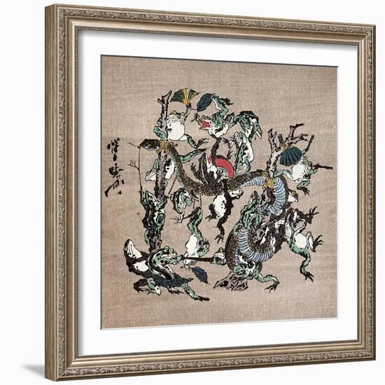 Snake Extermination of by Frog-Kyosai Kawanabe-Framed Giclee Print