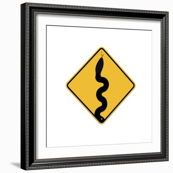 Snake in Road Sign-J Hovenstine Studios-Framed Giclee Print