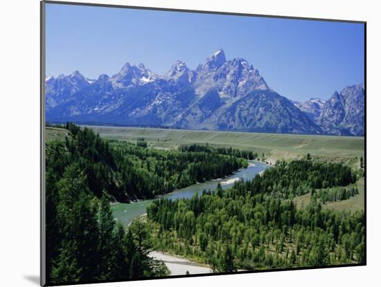 Snake River Cutting Through Terrace 2000M Below Summits, Grand Teton National Park, Wyoming, USA-Tony Waltham-Mounted Photographic Print