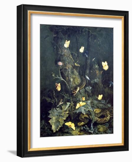 Snakes and Butterflies, 1670 (Oil on Canvas)-Otto Marseus Van Schrieck-Framed Giclee Print