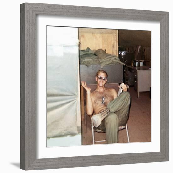 Snapshot of Vietnam War Soldier Relaxing on Base, Ca. 1970-null-Framed Photographic Print
