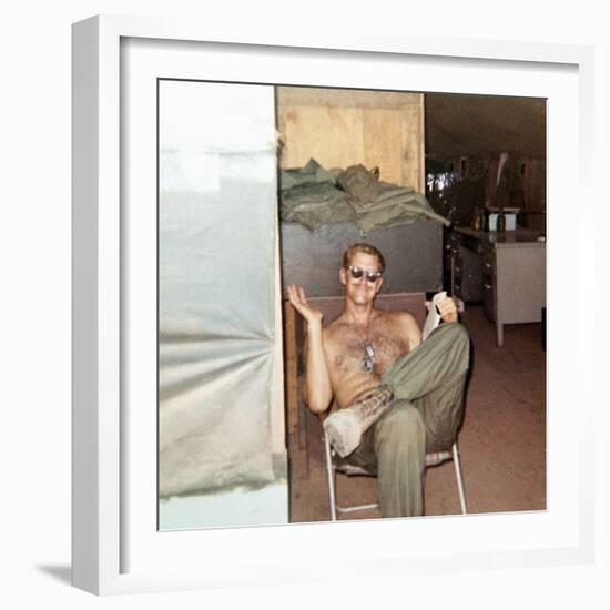 Snapshot of Vietnam War Soldier Relaxing on Base, Ca. 1970-null-Framed Photographic Print