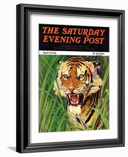 "Snarling Tiger," Saturday Evening Post Cover, April 19, 1941-Emmett Watson-Framed Giclee Print