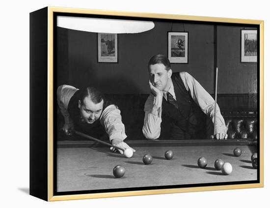 Snooker Player Prepares to Play a Shot as His Partner Looks On-null-Framed Premier Image Canvas